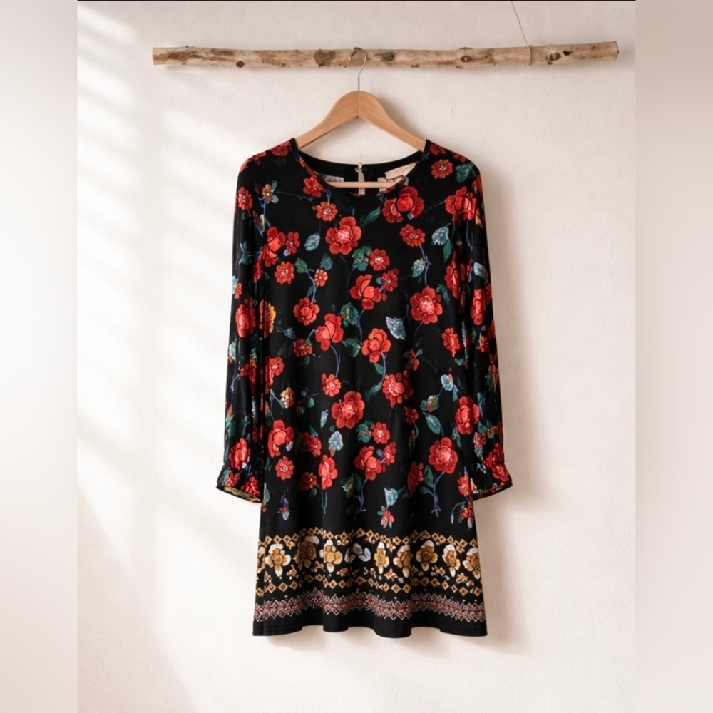 Ann Taylor Loft Bright Floral Swing Dress Pullover Shift Knee Length Bohemian